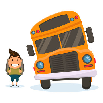School bus with schoolchild on a white background. Back to school