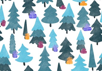 Winter forest seamless Christmas tree pattern for new year wrapping paper and kids clothes print and Noel