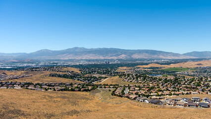 Aerial view of a residential district neighborhood in the mountains near Reno Sparks Nevada on a...