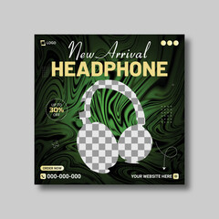 Modern headphone brand product social media post banner template