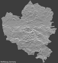 Topographic negative relief map of the city of REGENSBURG, GERMANY with white contour lines on dark gray background