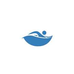 Blue swimming logo with abstract human silhouette