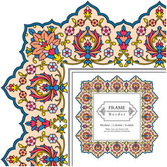 Frame mandala persian arabic turkish islamic hindi indian tibetan traditional colorful vector pattern texture vintage ornate retro elegant ornamental borders frames floral ornaments tazhib 15-v1
