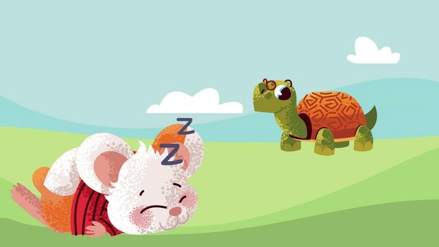 funny turtle and hamster characters animation
