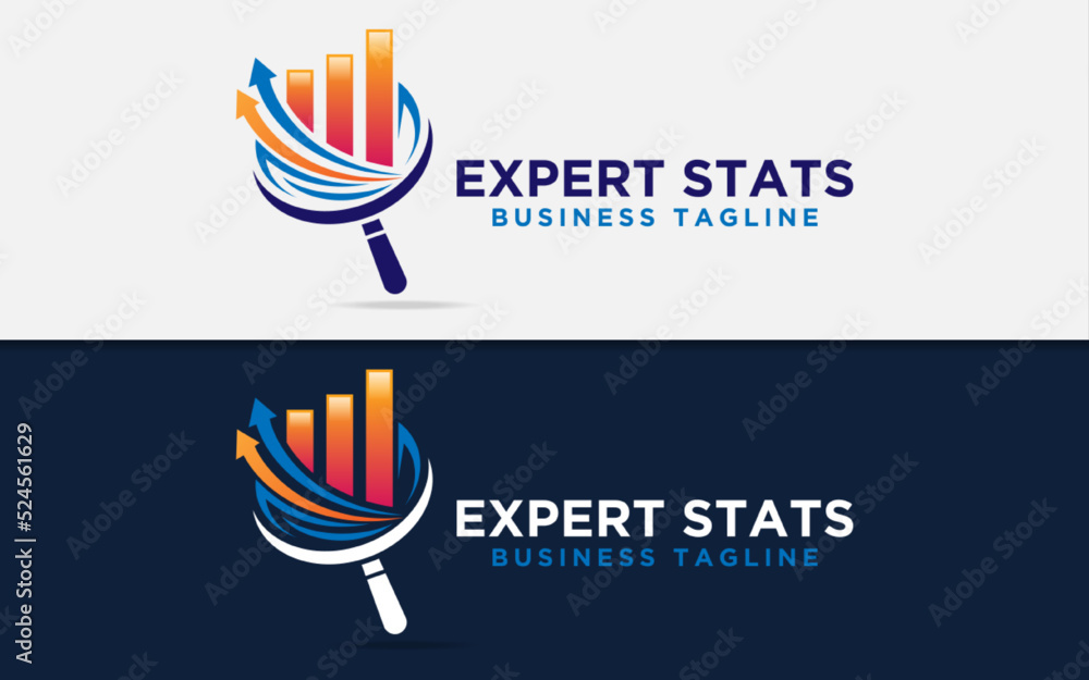 Poster Abstract Magnifying Glass Combined with Stylish Arrow and Stats Tracking Logo Concept.