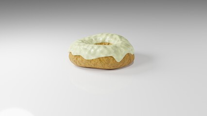 Donut with white glaze isolated on white background. 3d rendering