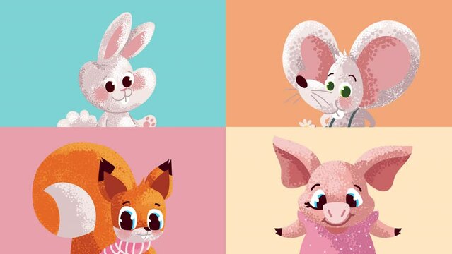 four cute animals characters animation