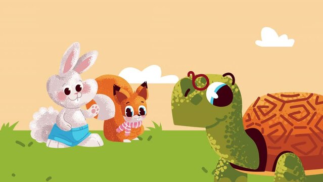 three cute animals characters animation