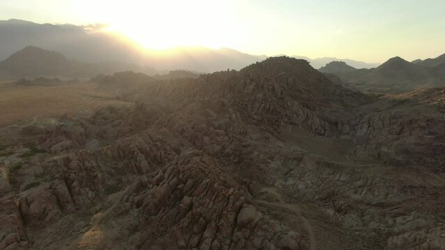 Sandstone Rock Formation Mountains Sunset Aerial Shot Eastern Sierra Rotate L California USA