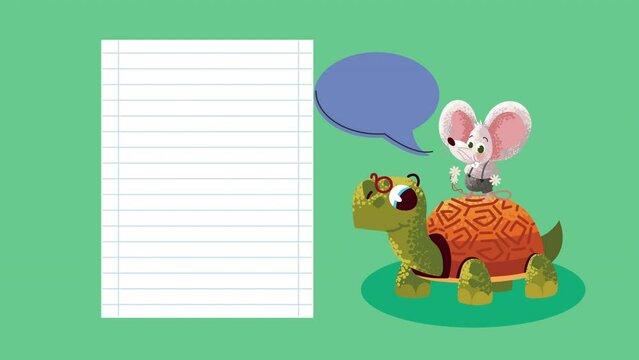 funny turtle and mouse characters animation