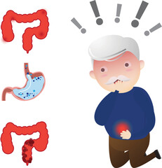 Old man stomachache concept.