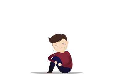 Depression Concept. Depressed businessman character receiving pop up messages.