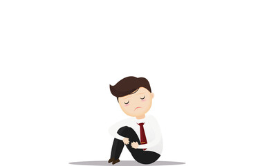 Depression Concept. Depressed businessman character receiving pop up messages.