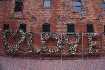 love and hearts with locks on street