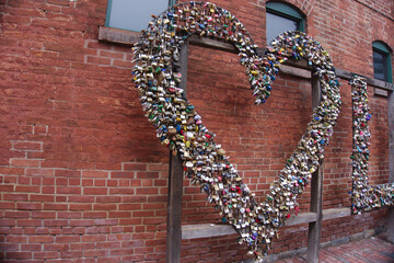 love and hearts with locks on street
