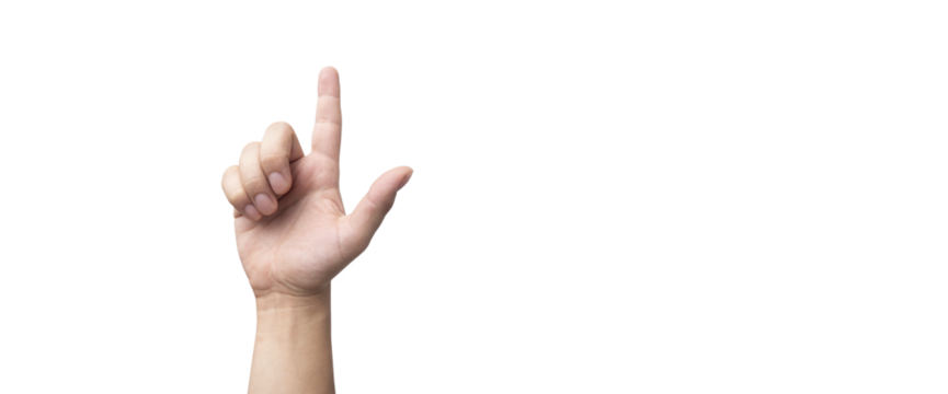 hand pointing finger on a PNG transparent background easy to modify - concept of idea or pointing at something - Powered by Adobe
