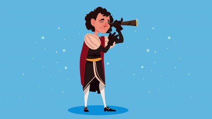 christopher columbus with telescope animation