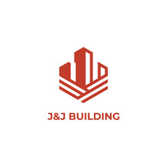 J & J letter logo design vector template with building