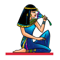 Beautiful young girl Ancient Egypt sitting lotus flower story clipart cartoon illustration