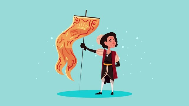 christopher columbus with flag animation