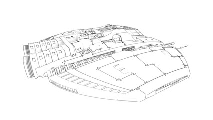 alien spaceship in outline way is flying on nice side view