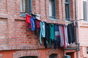 Balat / Istanbul / Turkey, February 18, 2020, Balat in hang drying laundry in the building