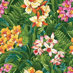 Jungle orchids seamless patter