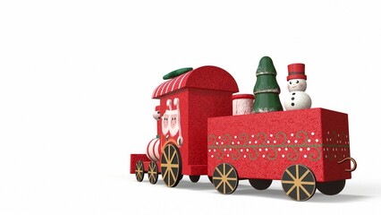 Christmas train with toys on a white background 3d-rendering