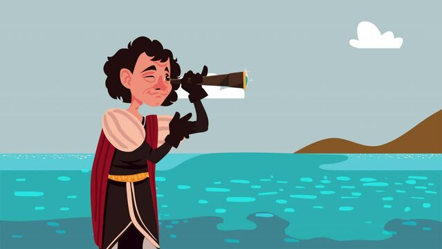christopher columbus with telescope animation