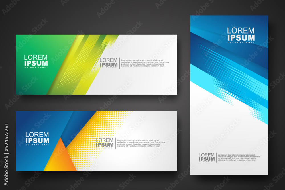 Poster banner set design template in trendy dynamic gradient colors
