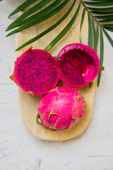 Pitahaya or dragon fruit are names of the fruits of various species of the Hylocereus genus of the Cactaceae family, from America