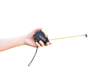 Measuring Tape in hand isolated on transparent background - PNG format.