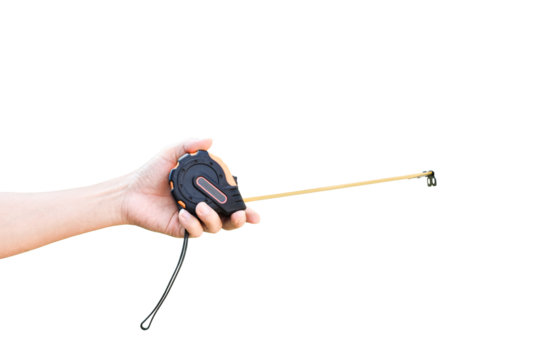 Measuring Tape in hand isolated on transparent background - PNG format.