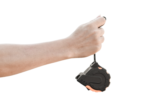 Measuring Tape in hand isolated on transparent background - PNG format. - Powered by Adobe