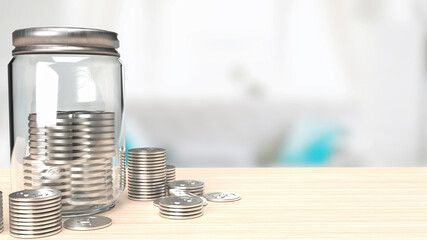 The jar coins for saving concept 3d rendering