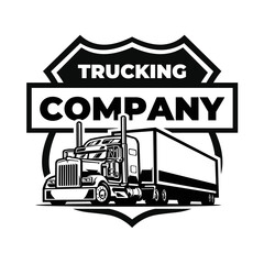 Fototapeta premium Monochrome Trucking Company Emblem Badge Ready Made Logo Vector Isolated. Best for trucking and freight related industry