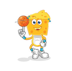 cheese head playing basket ball mascot. cartoon vector