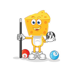 cheese head plays billiard character. cartoon mascot vector