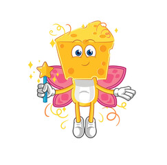 cheese head fairy with wings and stick. cartoon mascot vector