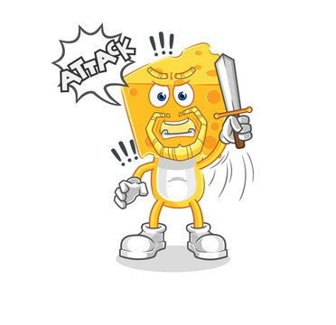 recommend clip art: cheese head knights attack with sword. cartoon mascot vector