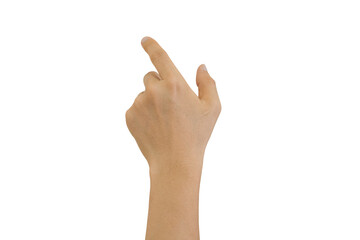 Man's hand pointing at something isolated on transparent background - PNG format.