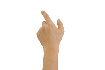 Man's hand pointing at something isolated on transparent background - PNG format.
