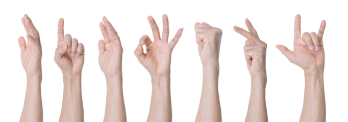 Set of Man hand gestures isolated on transparent background - PNG format.