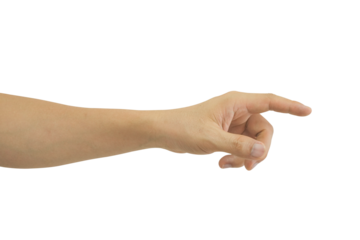 Man's hand pointing at something isolated on transparent background - PNG format.