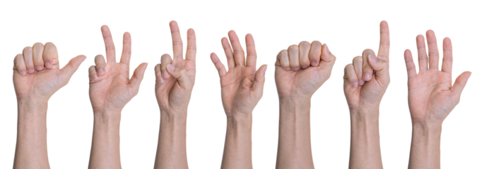 Set of Man hand gestures isolated on transparent background - PNG format.