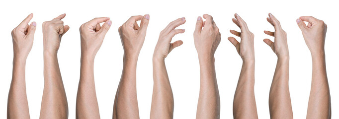 Set of Man hand gestures isolated on transparent background - PNG format. - Powered by Adobe