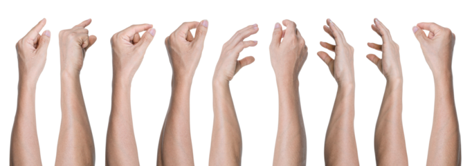 Set of Man hand gestures isolated on transparent background - PNG format.