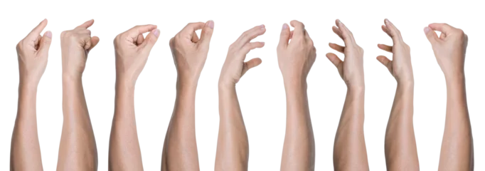 Fotobehang Set of Man hand gestures isolated on transparent background - PNG format. © banphote