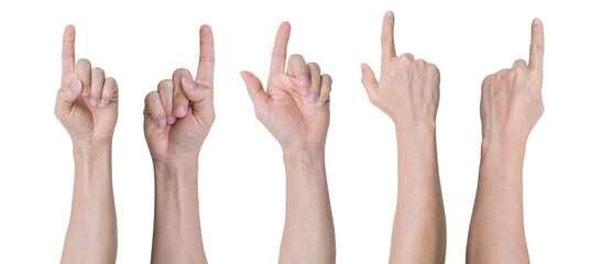 Set of Man hand pointing at something isolated on transparent background - PNG format.