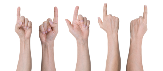 Set of Man hand pointing at something isolated on transparent background - PNG format.